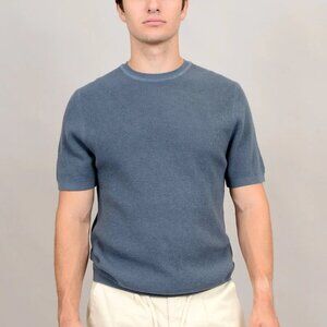 HEDGE Blue Knit Textured Tee